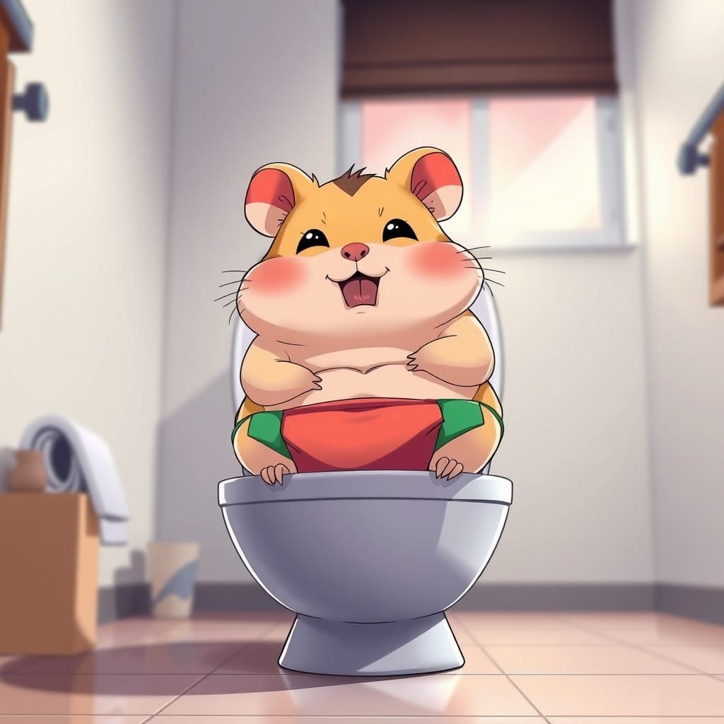Chubby Hamster in Colorful Diaper, Exaggerated Expression