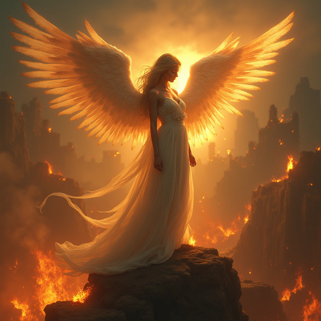 Fiery Angel Contemplates Apocalyptic Realm