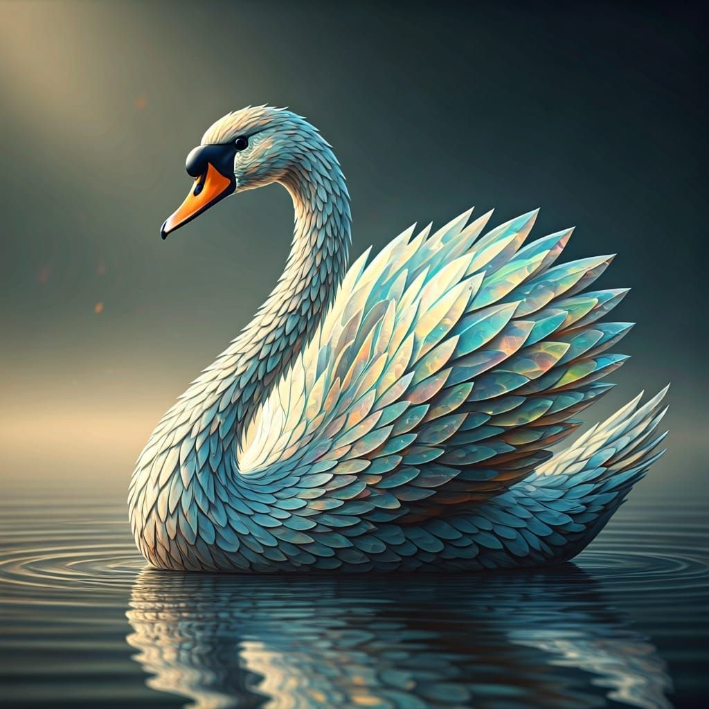 Glass Swan on Misty Lake: Klimt-Inspired Watercolor