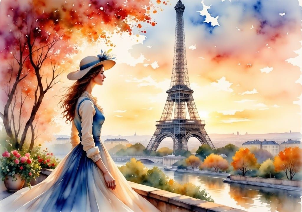 Eiffel Tower Scene in Impressionist Style