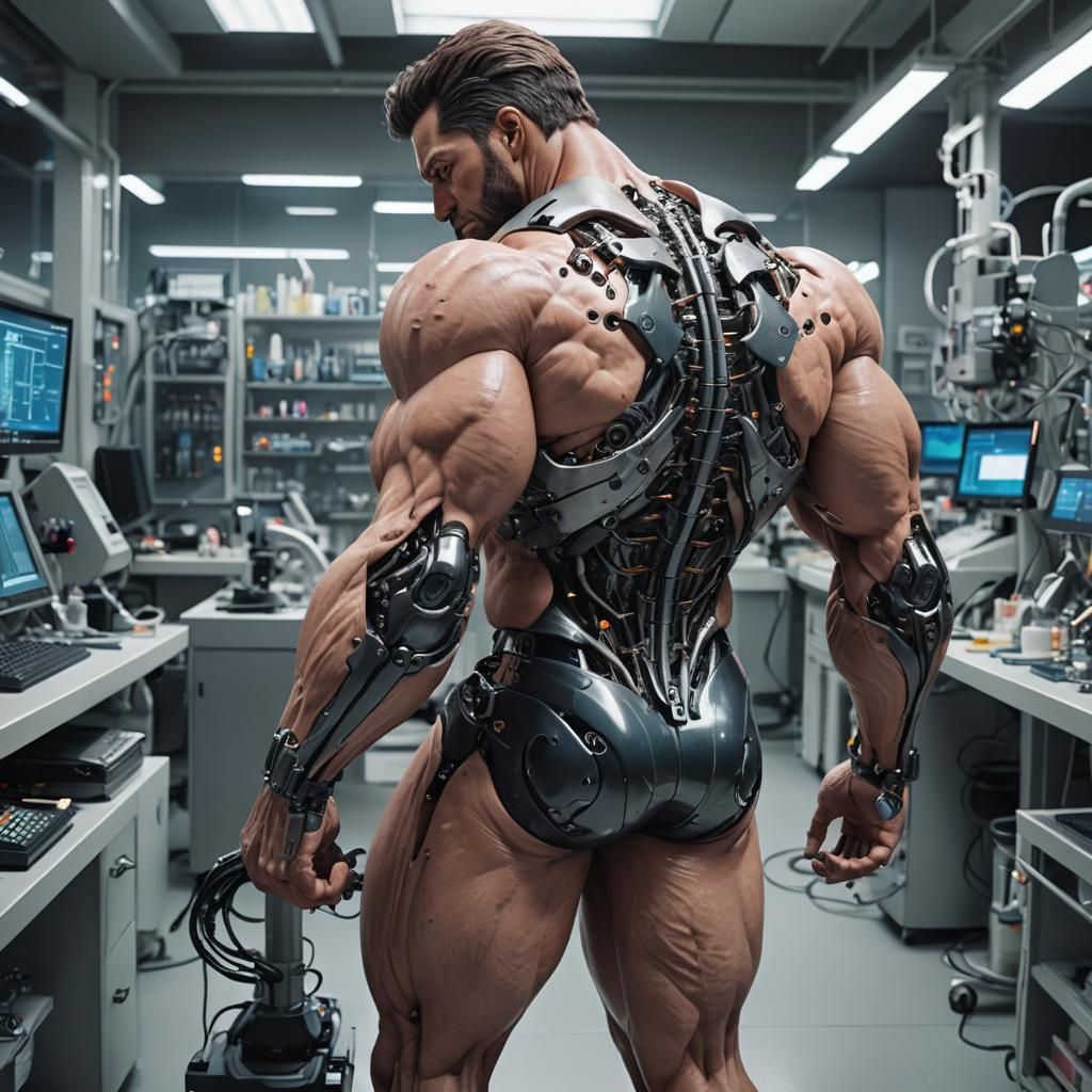 Cybernetic Man Repairs Himself in Anime Style