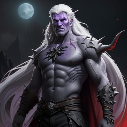 Dark Fantasy Warrior with Pointed Ears and Ripped Skin in Pl...