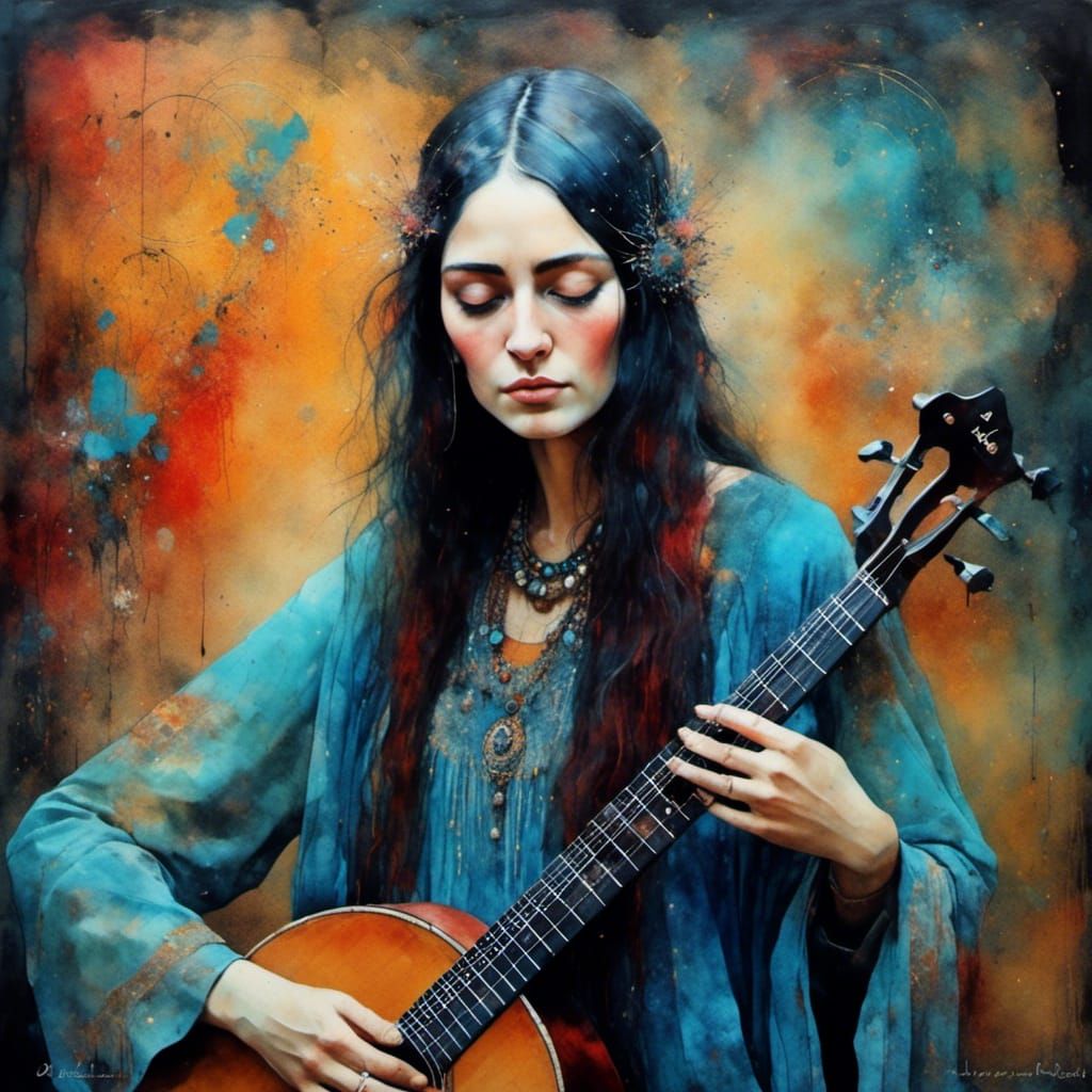 Colorful Bluegrass Portrait in Mixed Media Style