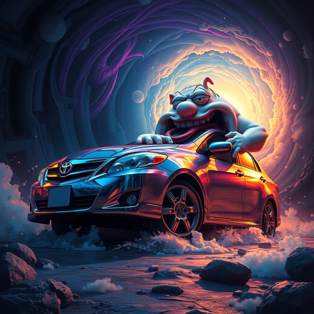 Peter Griffin Devours a Twisted Toyota Corolla in a Dreamlik...