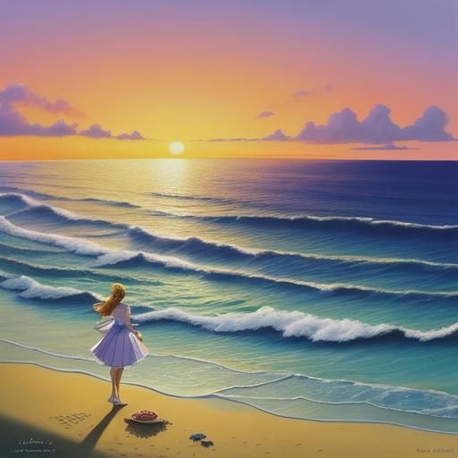 Woman in Orange Dress with Message in Bottle