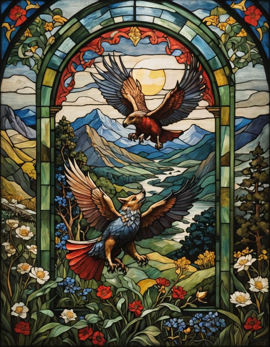 Stained Glass Window: Celtic Knight in Neo-Cubism Style