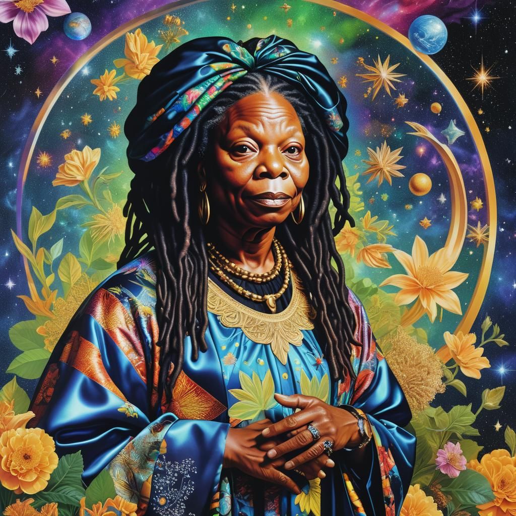 Whoopi Goldberg Portrait in Kehinde Wiley Style