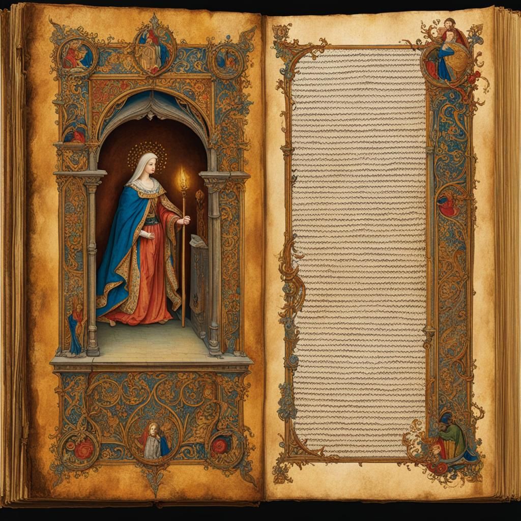 Illuminated Manuscript Page with King, Medieval Style