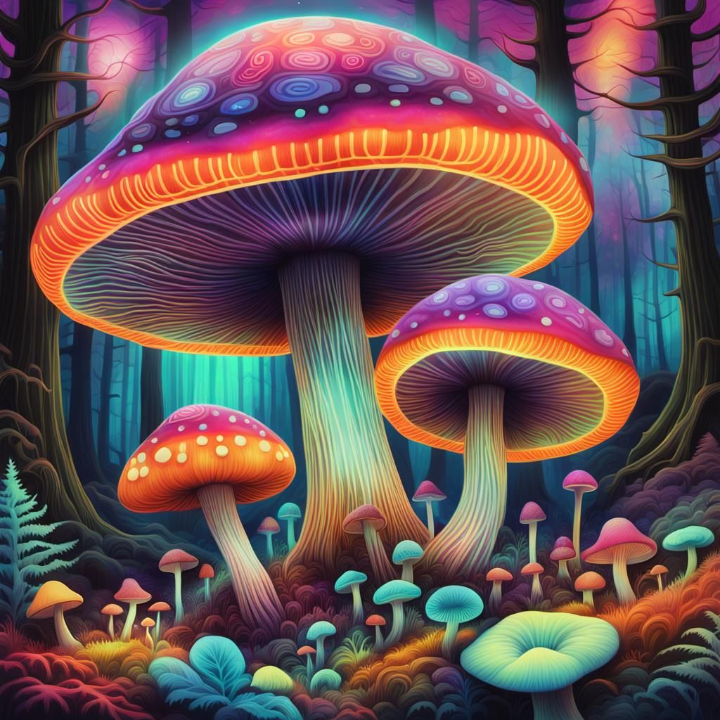 Fiberoptic Mushroom in Psychedelic Neosurrealist Astral Fore...