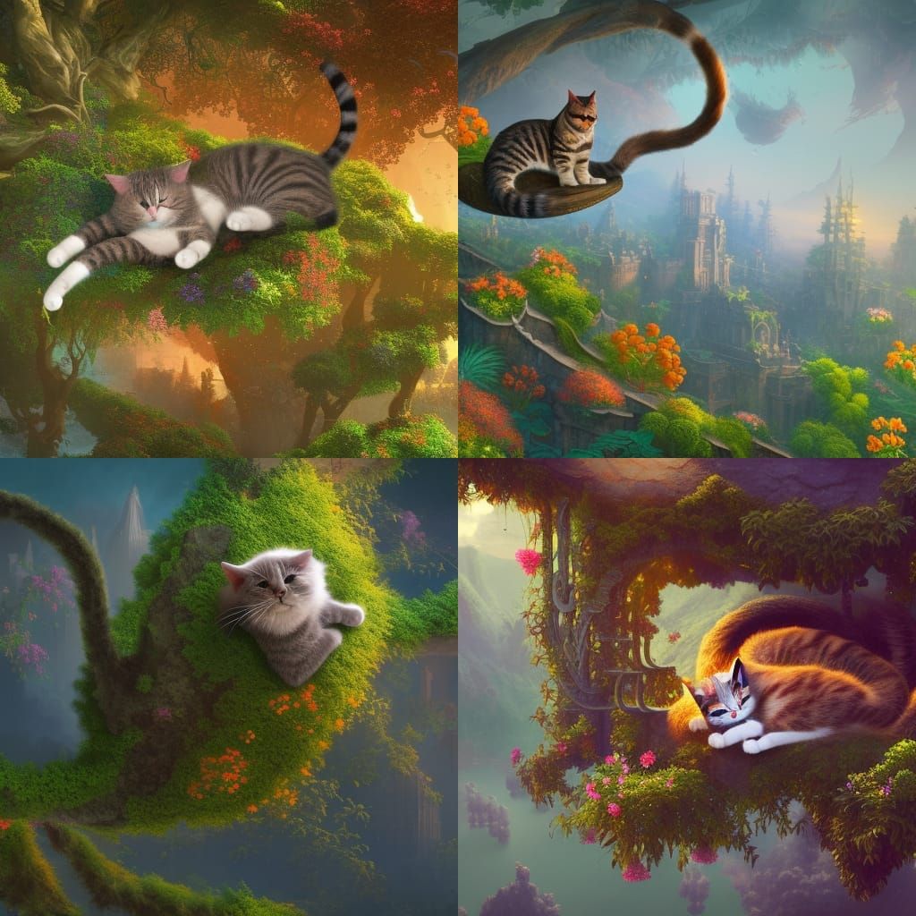 Cat Nap in Picturesque Garden: Detailed Matte Painting