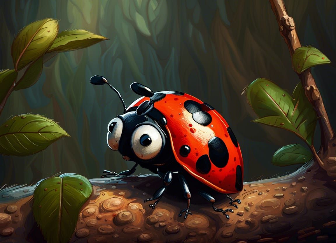 Loony Tunes Ladybug Impasto Oil Painting