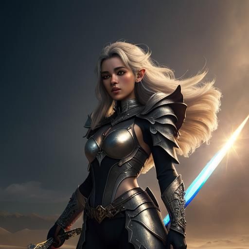 Assassin Elf in Iridescent Armor, Surreal Dark Fantasy