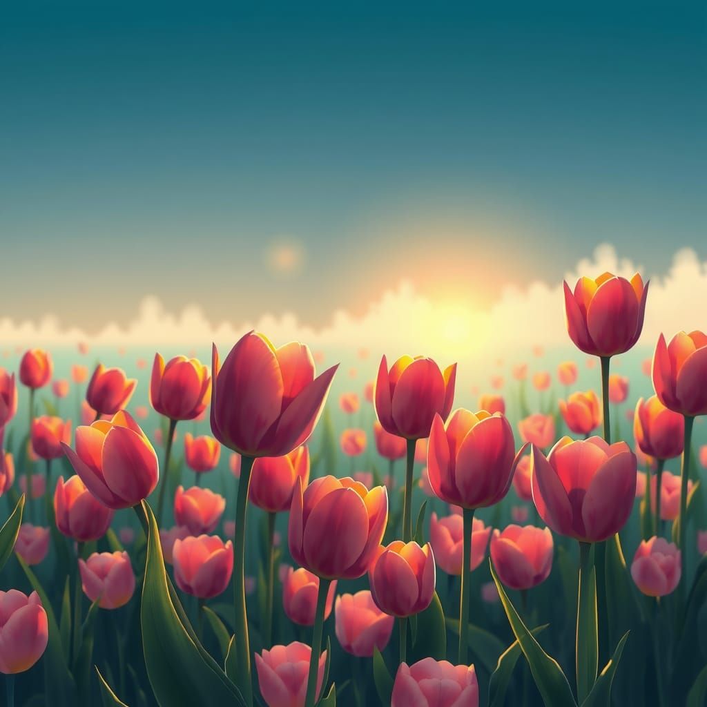 Tulips Swaying in Anime Cel-Shaded Style