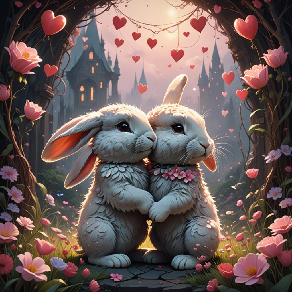 Whimsical Valentine's Day Bunnies in Soft Pastel Colors
