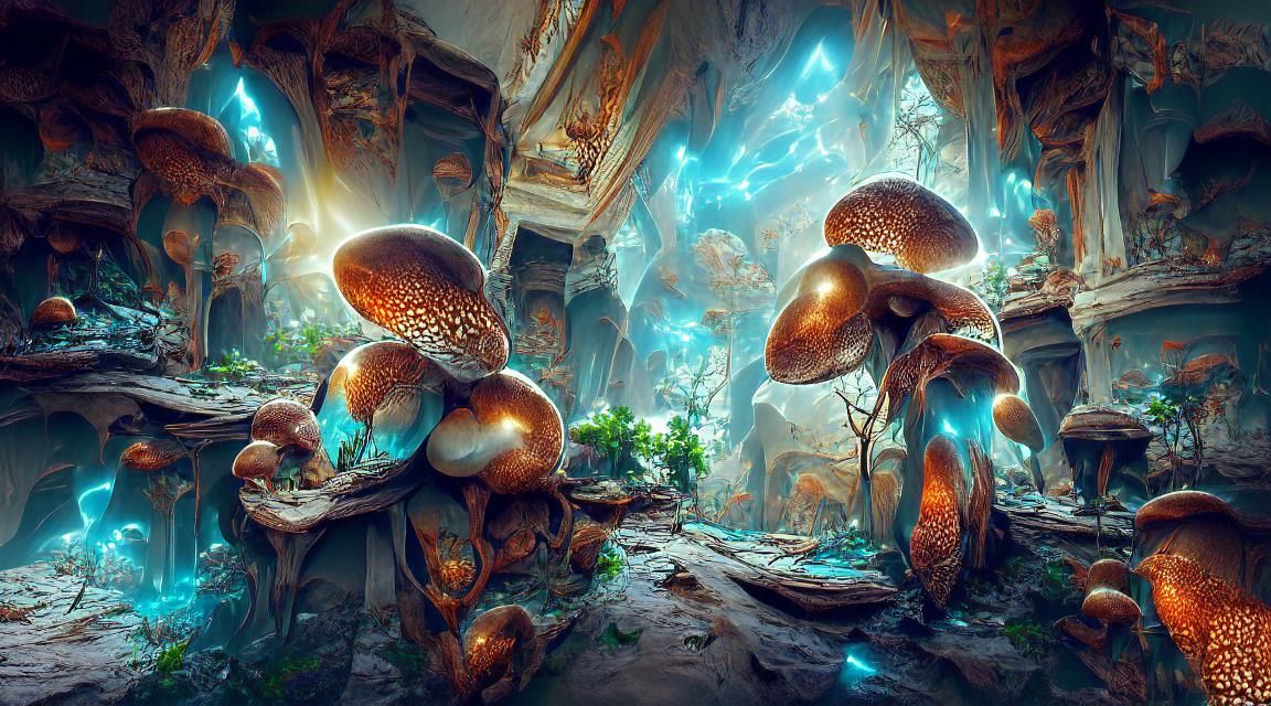 Surreal Mushroom Landscape Art in Hyperrealistic Style
