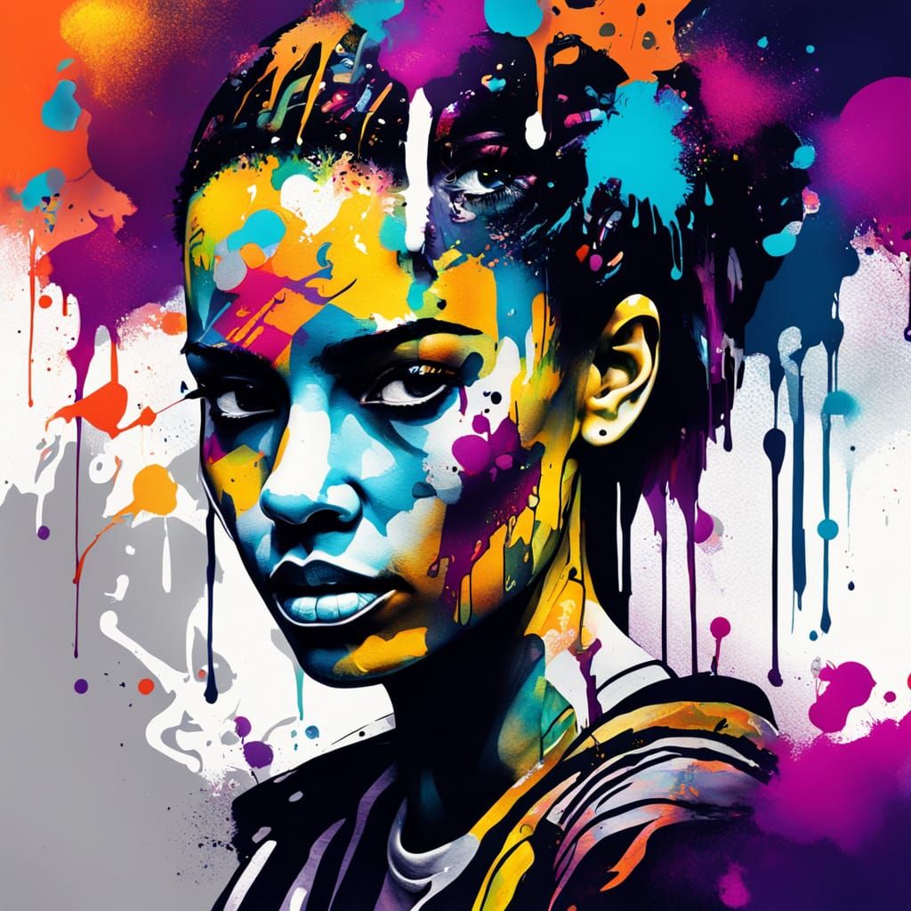 Vibrant Graffiti Art Portrait in Abstract Expressionism