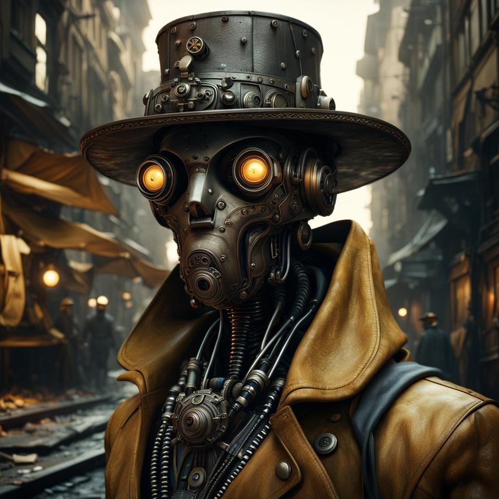 Robotic Humanoid in Junk City Street, Detailed 8K