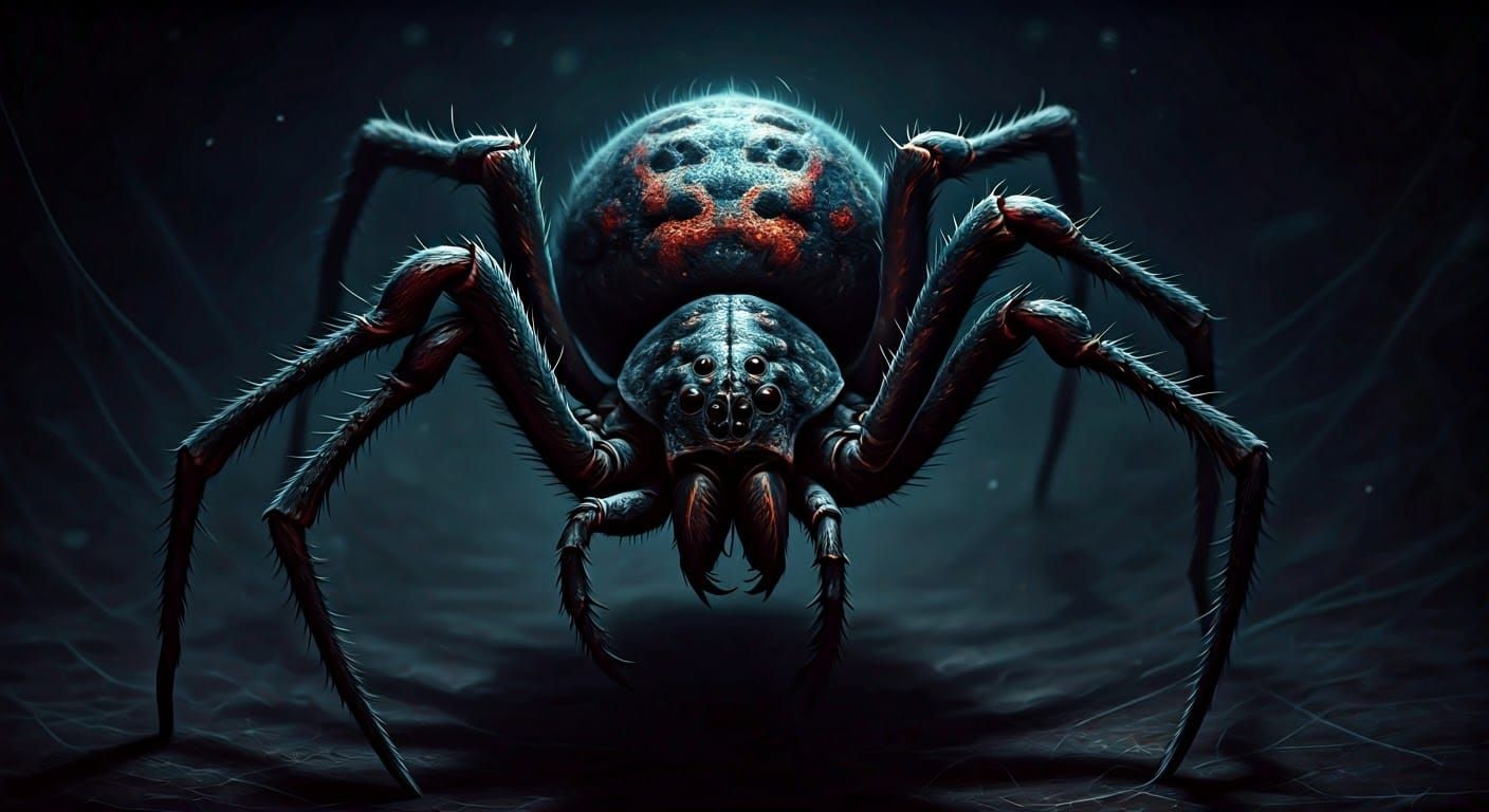 Grotesque Spider Horror Scene in Dark, Eerie Style