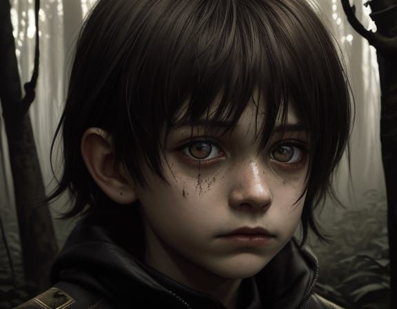 Grunge Oil Painting Portrait of a Child with Unsettling Eyes