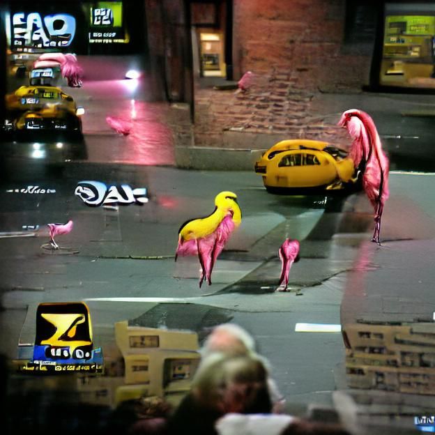 Pink Flamingos Stroll New York City Street
