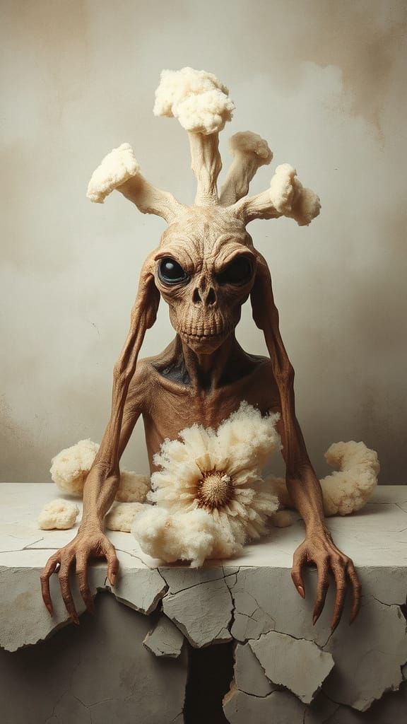 Grotesque Creature Emerges in Surreal Pastel Art