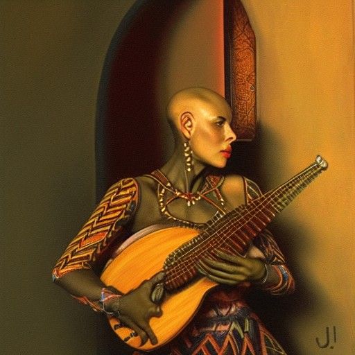 Lizardfolk Bard with Lute: Oil Painting