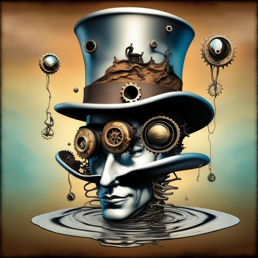 Surreal Steampunk Top Hat Melts in Space: 3D Render