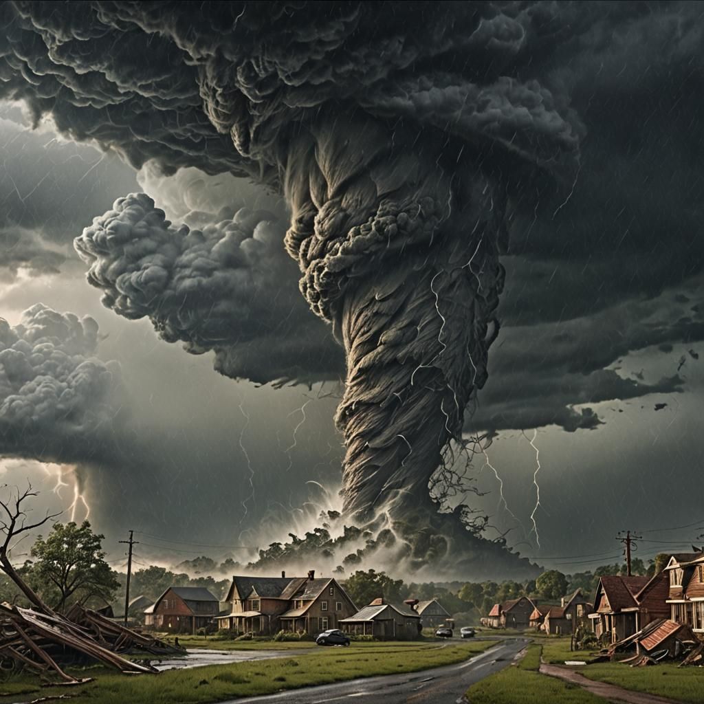 Hyperrealistic Tornado Under High Contrast Lighting