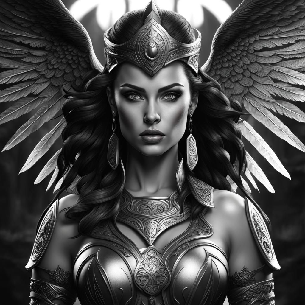 Valkyrie in Black and White Tattoo Style