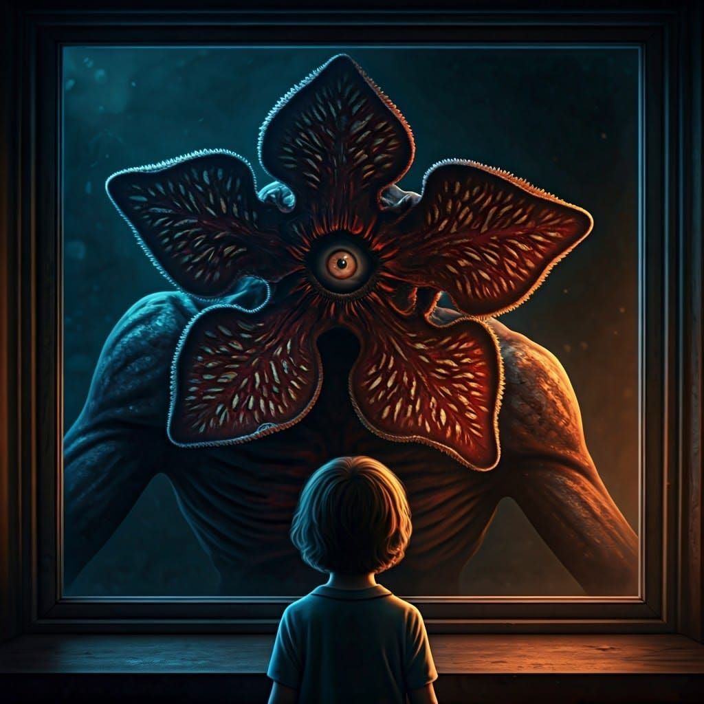 High-Contrast Stranger Things Demogorgan Monster Peers Throu...