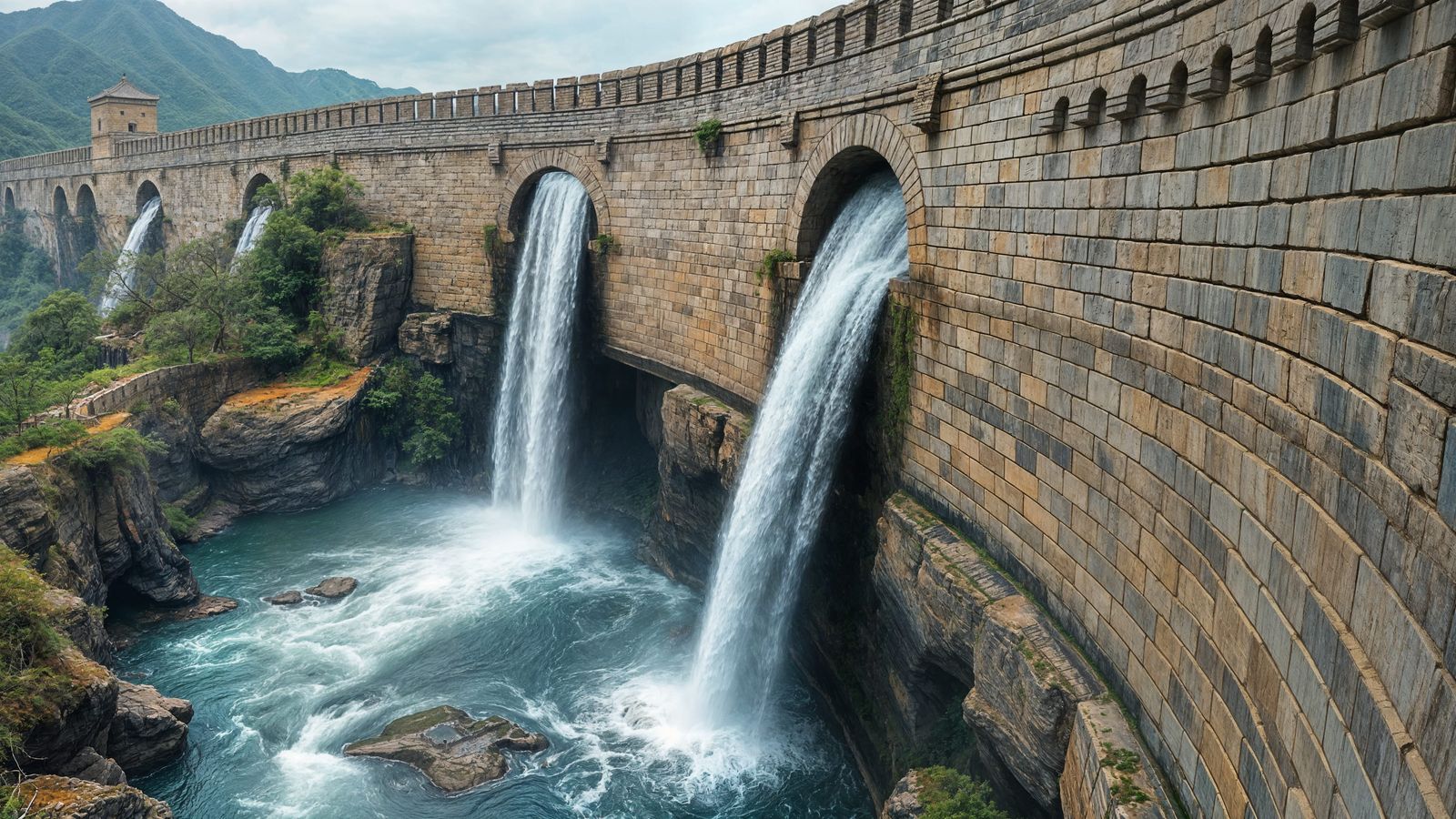 Waterfall on the Great Wall of China