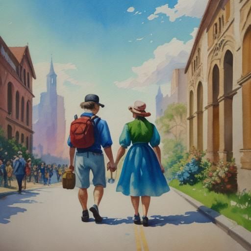Couple's Tour in Gouache Impressionist Style