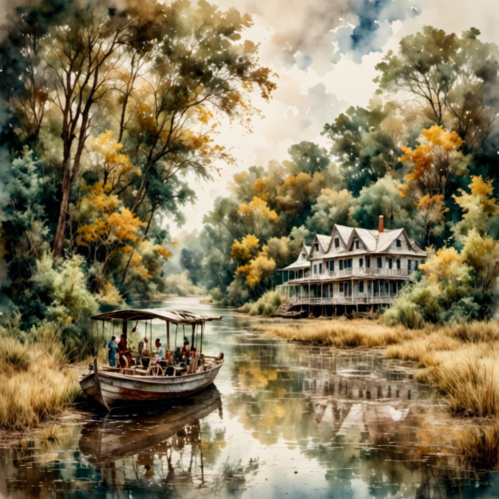Mississippi Queen in Antique Watercolor Style