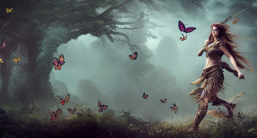 Epic Woman Warrior in Forest Landscape