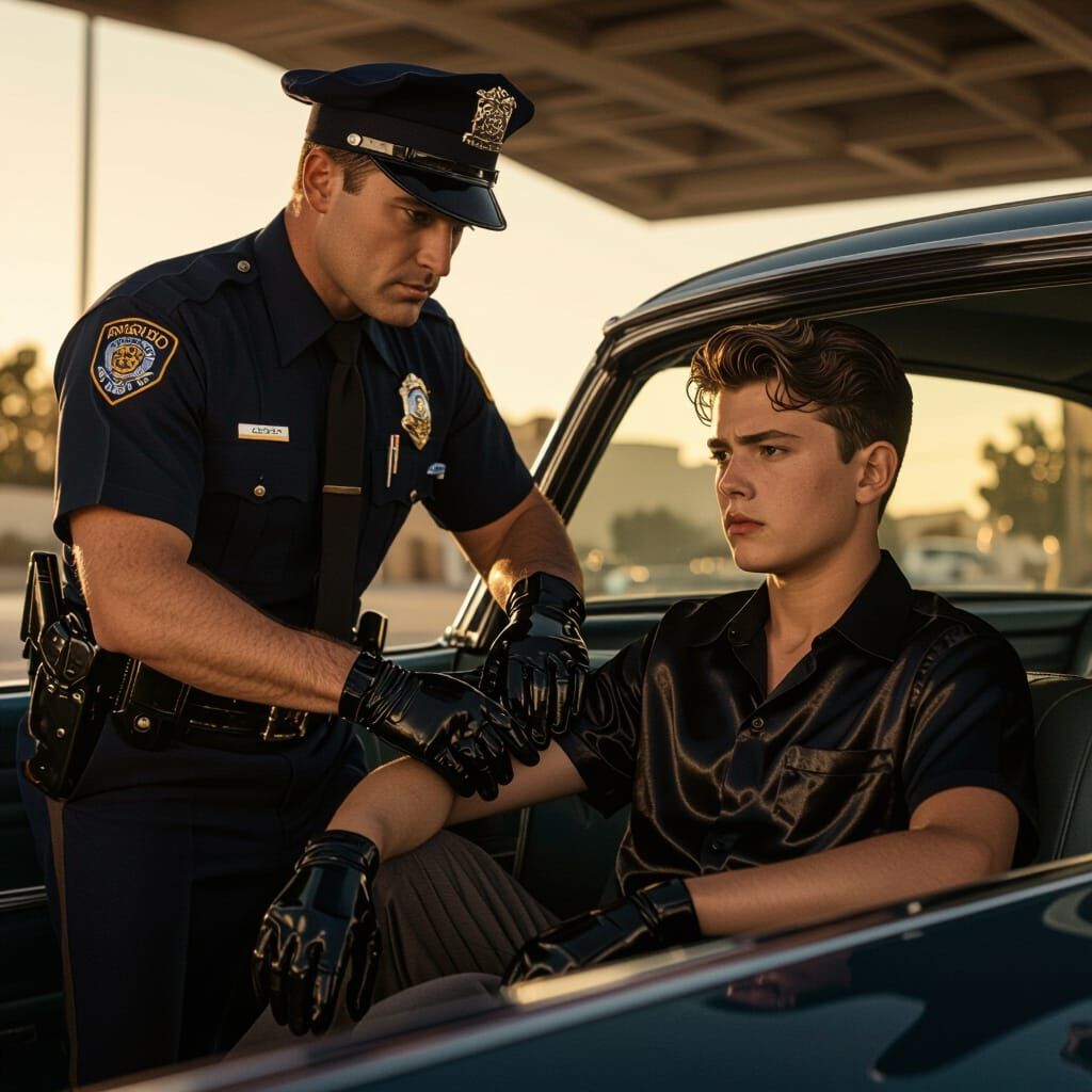 Vintage Film Noir Cop Intimidates Teenager