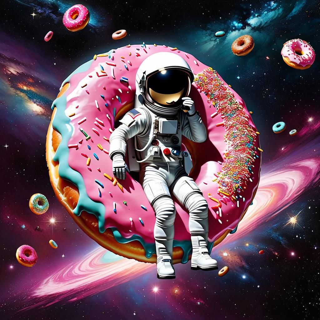 Astronaut on Donut in Space: Retrofuturistic Art