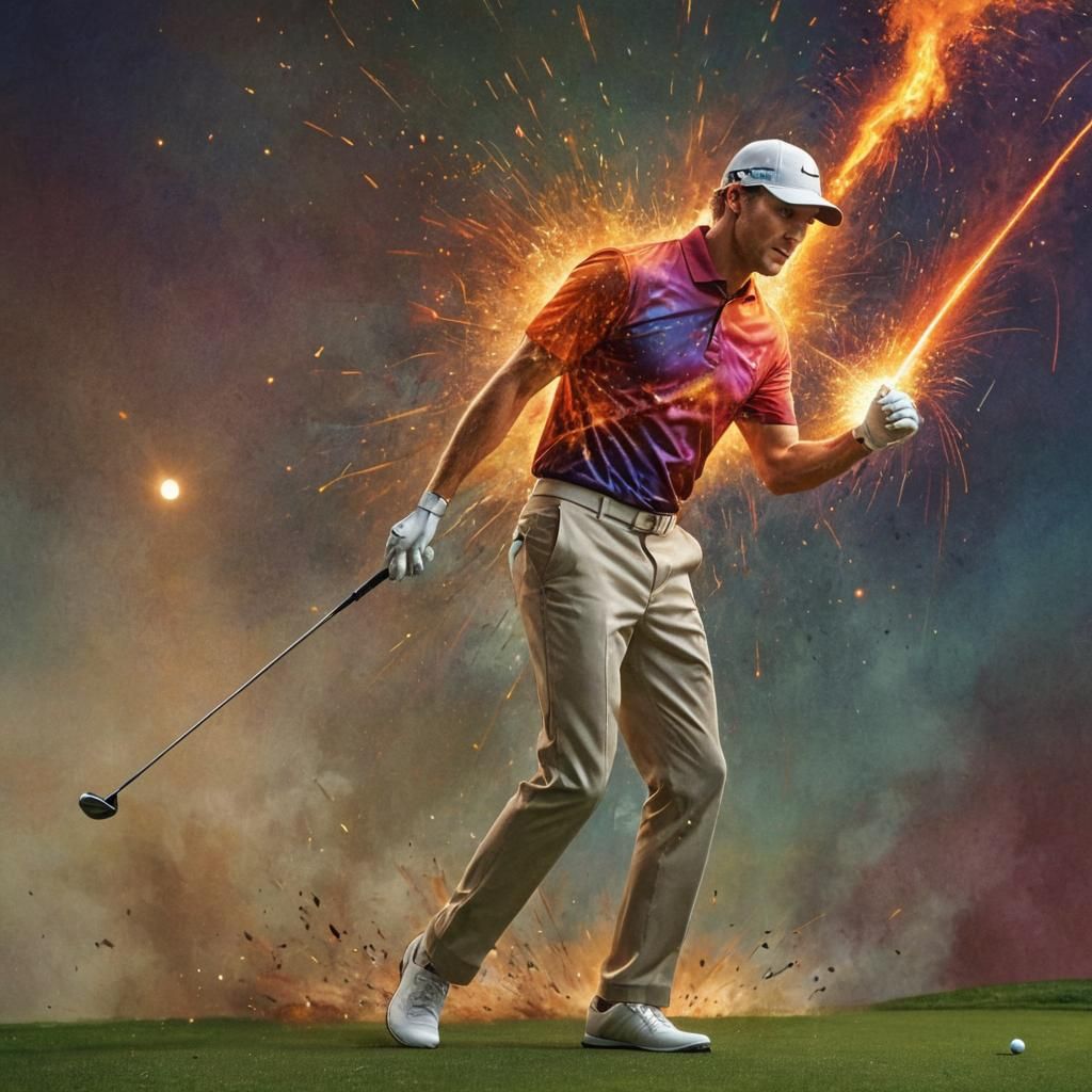 Dynamic Golfer Illustration with Fiery Explosion