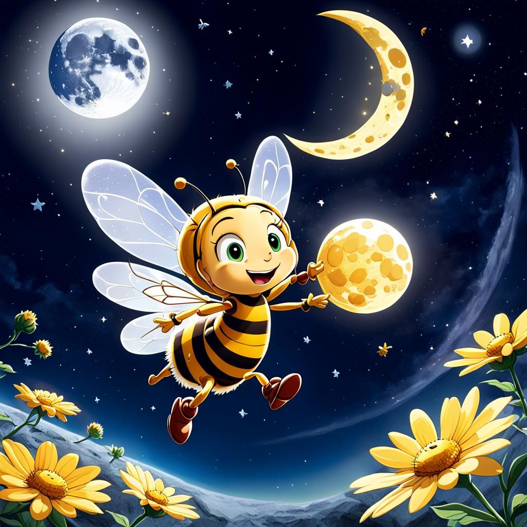 Maya the Bee Soars Under Anime Moon