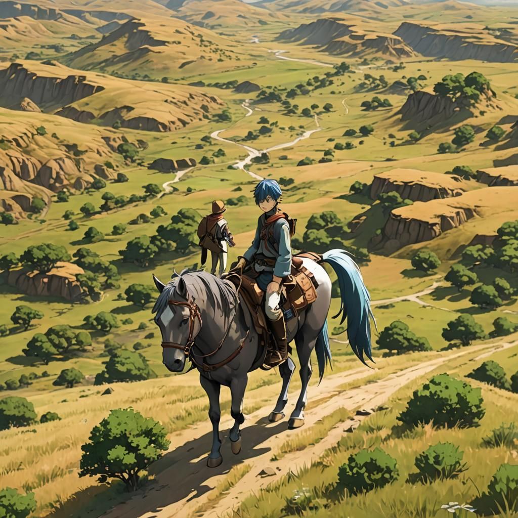 Anime Boy Kaito's Nomadic Journey on Amber Plains