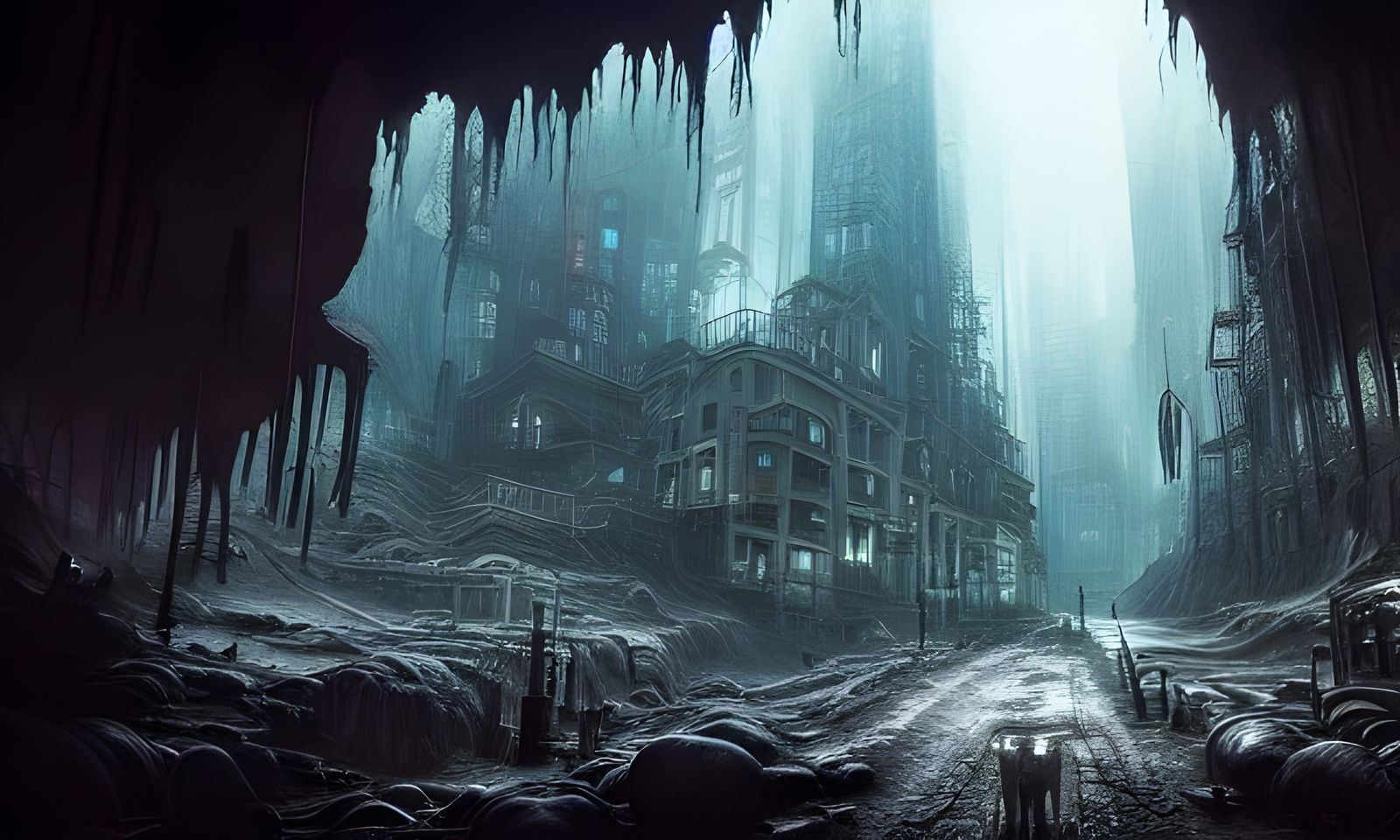 Eerie Biopunk City Inside Cave, Unreal Engine 5