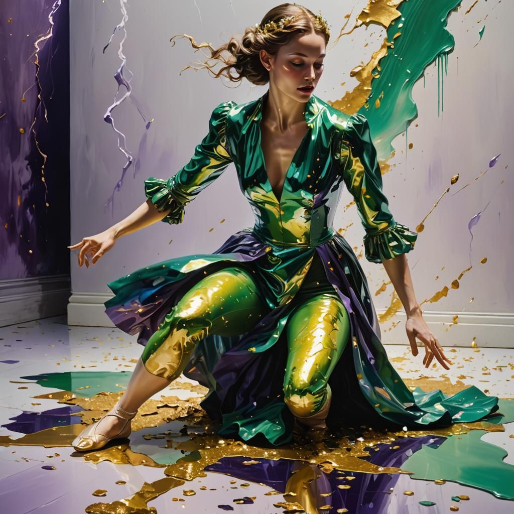 Baroque Woman Ballet Pose on Gold Paint