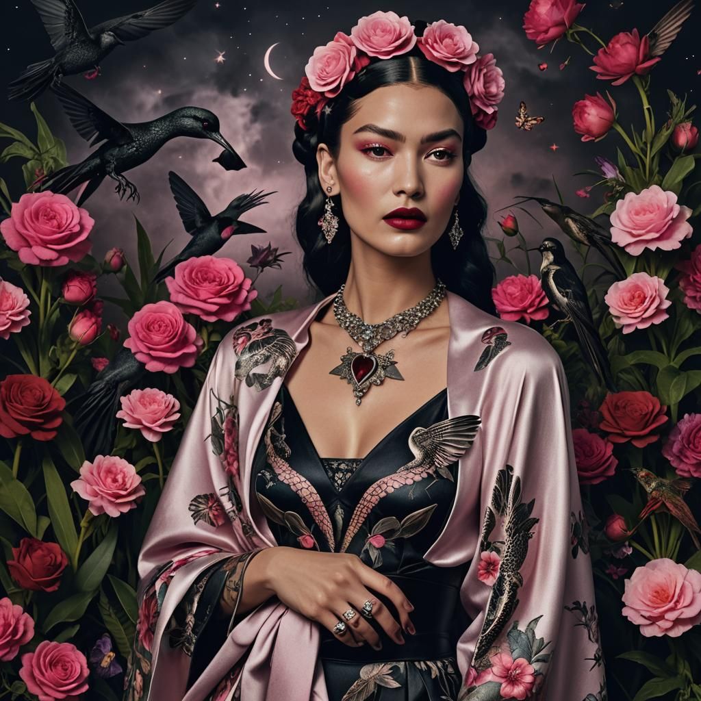 Vampire Tattoo Model in Frida Kahlo Style