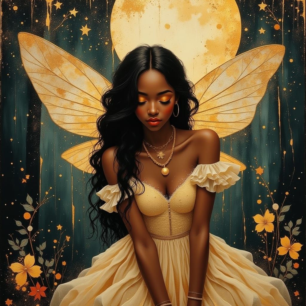 Black Fairy Goddess in Hyperrealistic Style