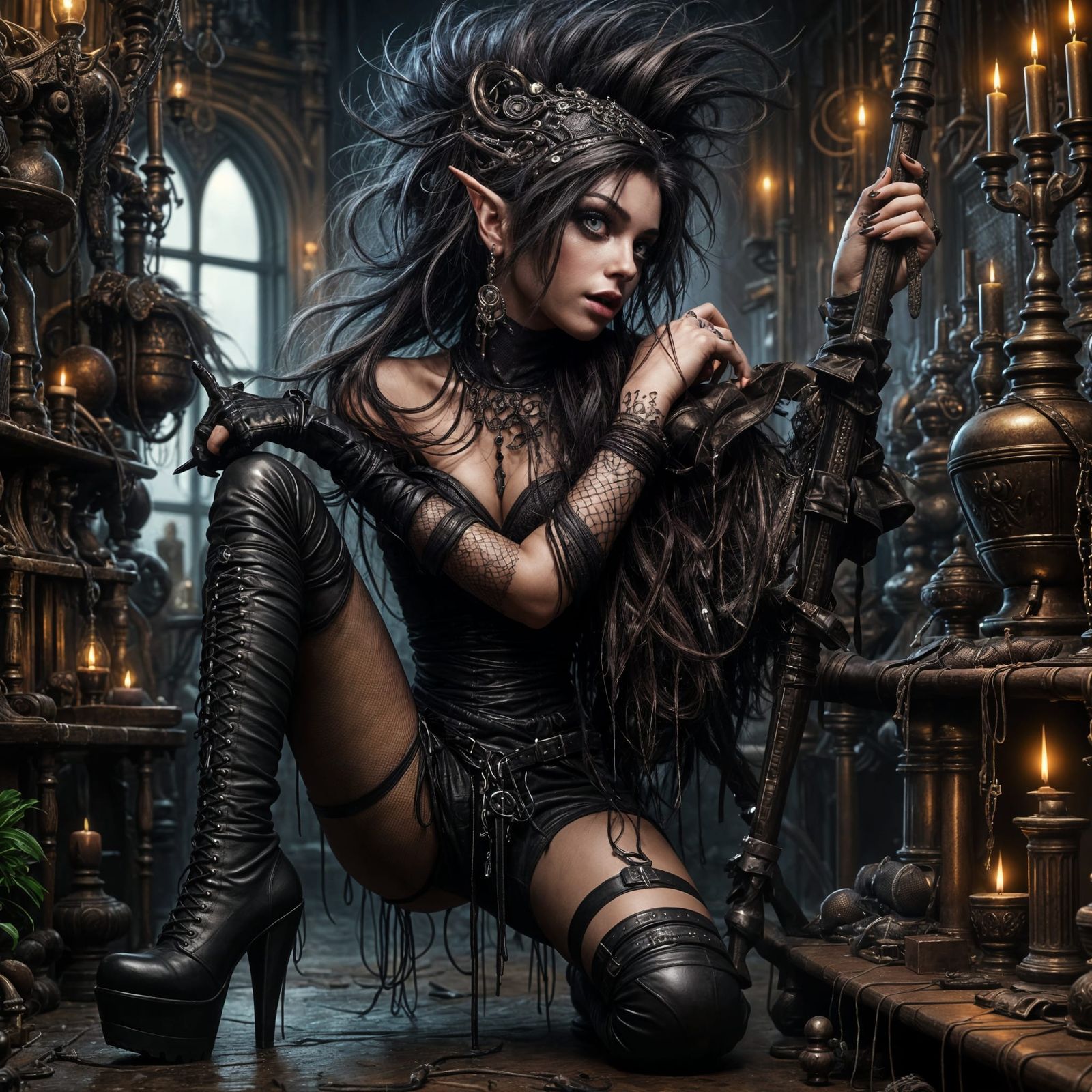 Gothic Fashion Icon in Cyberpunk Style