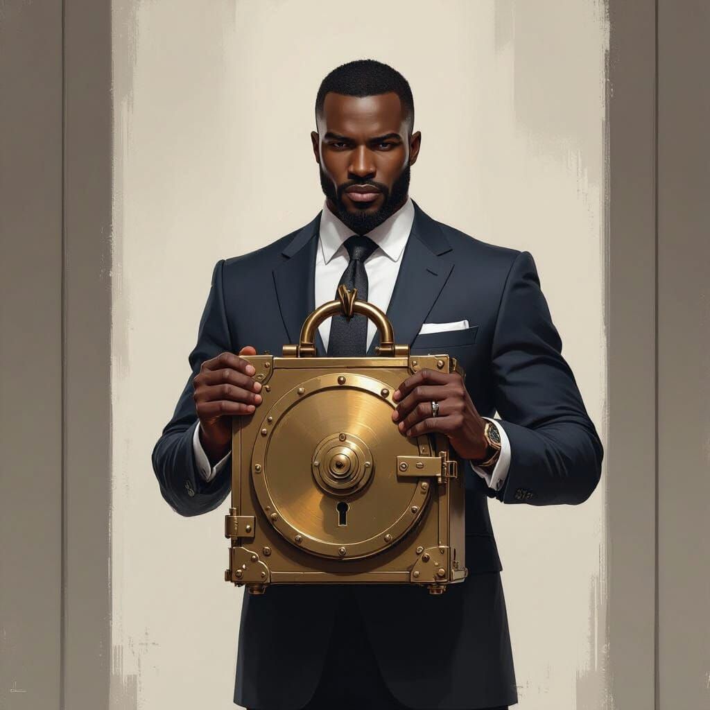 Confident African Businessperson with Lock, Digital Art Styl...