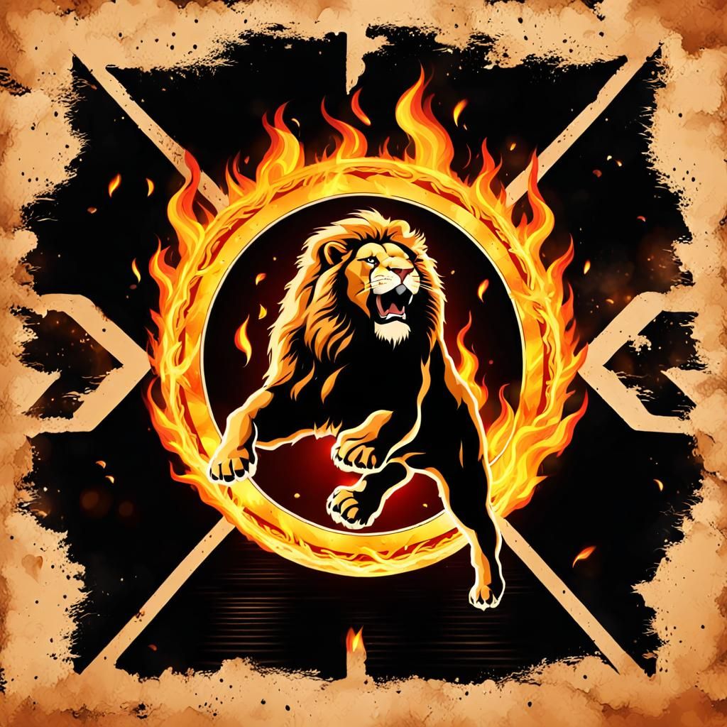 Majestic Lion Jumps Through Flaming Circle
