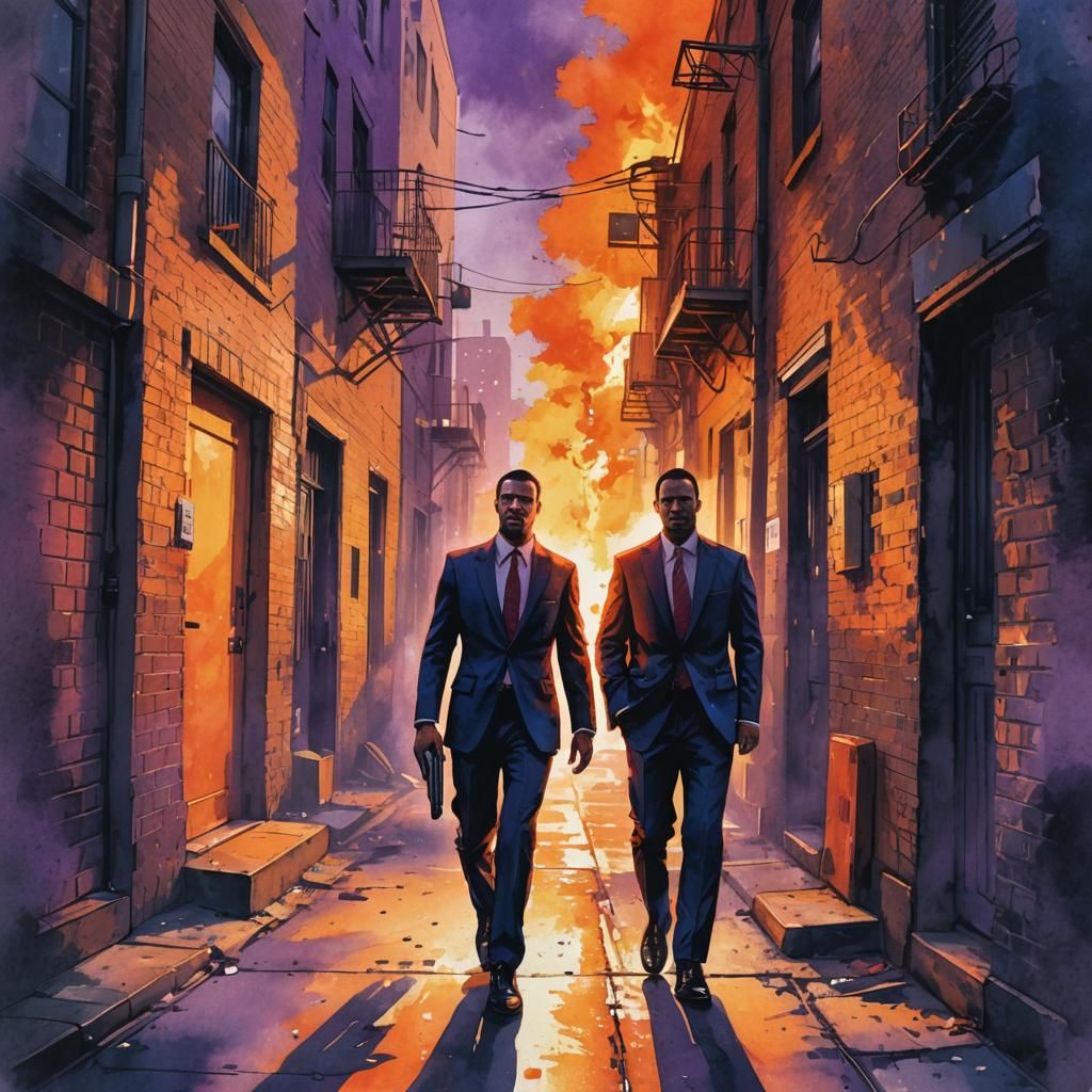 Dramatic Watercolour Scene in GTA Style