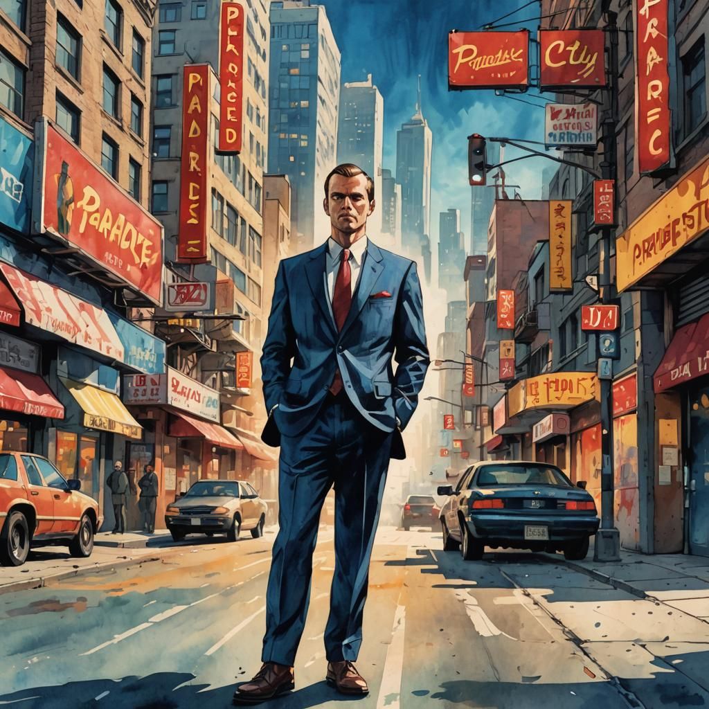 Paradise City: Watercolour in Grand Theft Auto Style