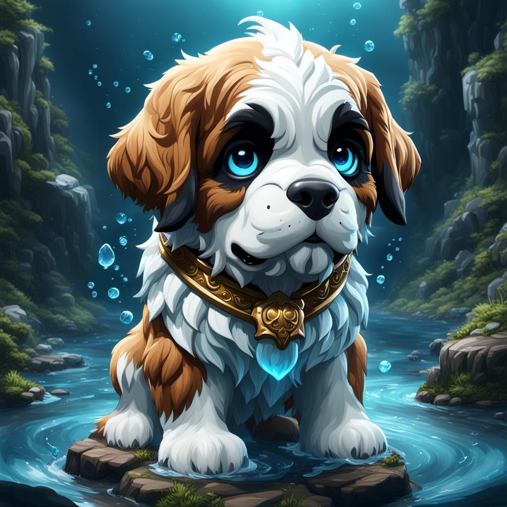 Chibi Saint Bernard in Detailed Digital Painting Style