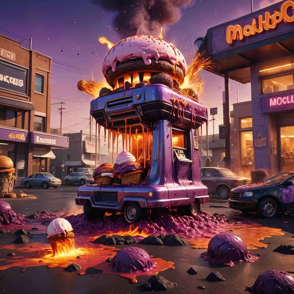 Surreal Lava Ice Cream Meltdown: Digital Matte Painting